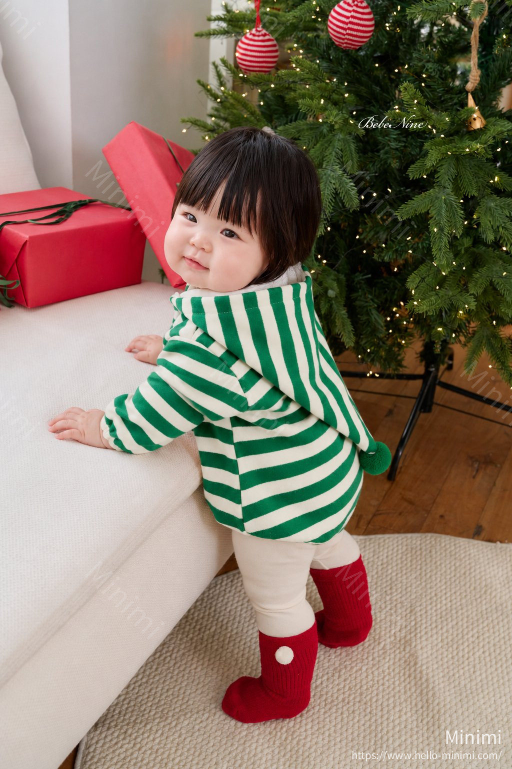 bebe nine Pointed-Hood Striped Romper 細節圖 10
