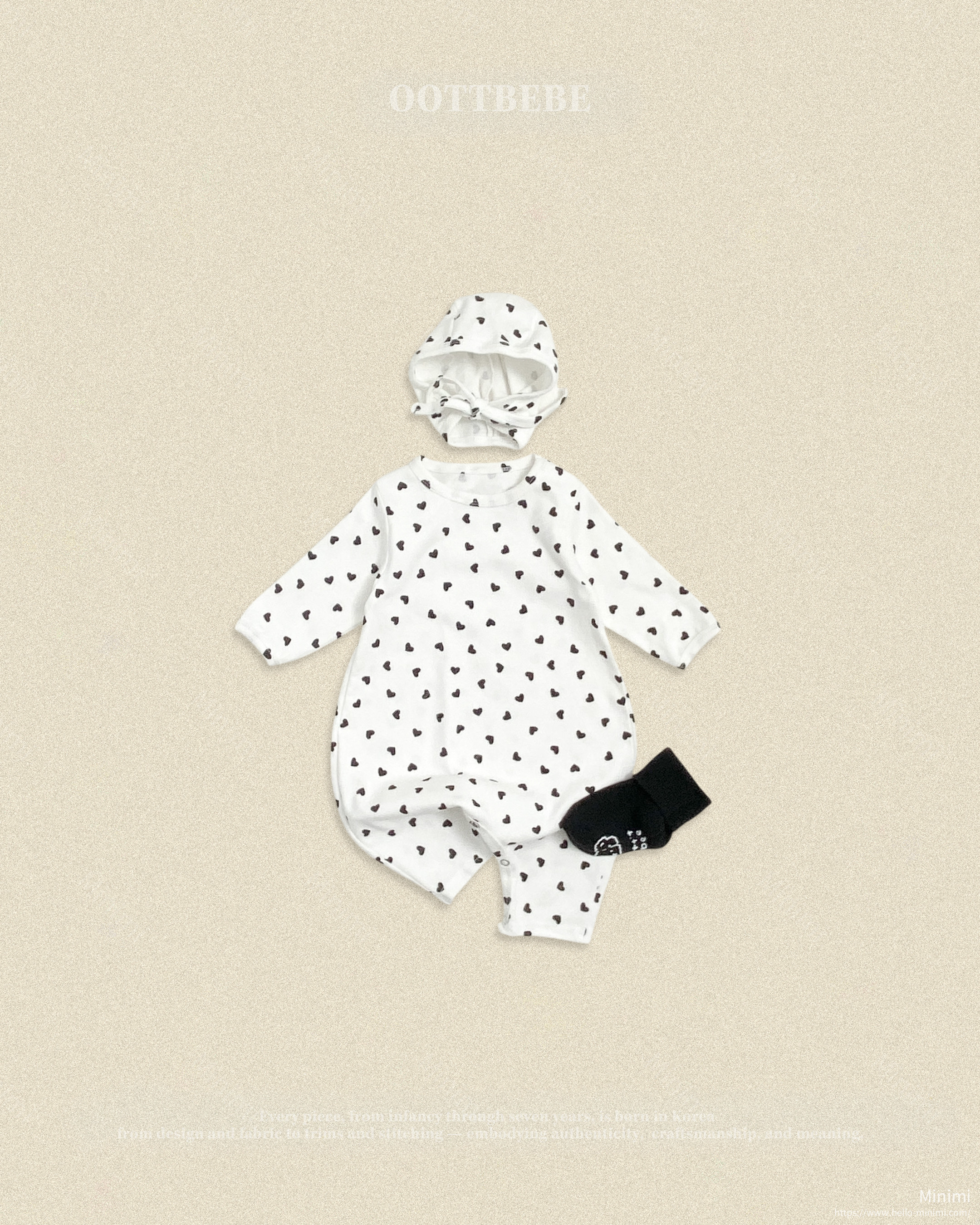 oott bebe Petite Heart Full Bodysuit + Bonnet Set 細節圖 2