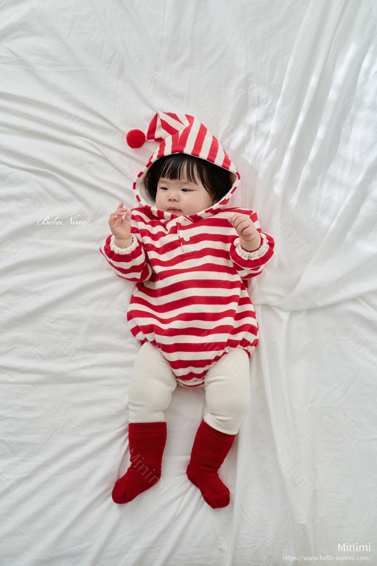 bebe nine Pointed-Hood Striped Romper 細節圖 9