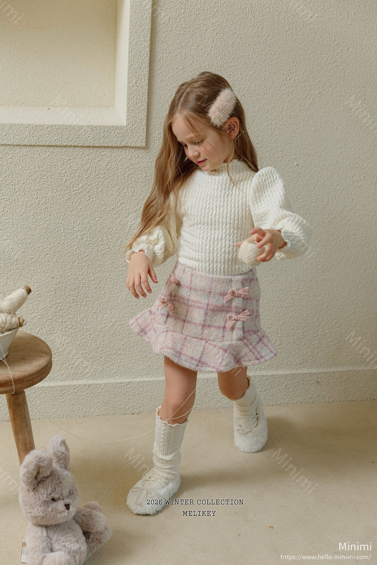Melikey Check Ribbon Frill Skirt 韓國童裝現貨