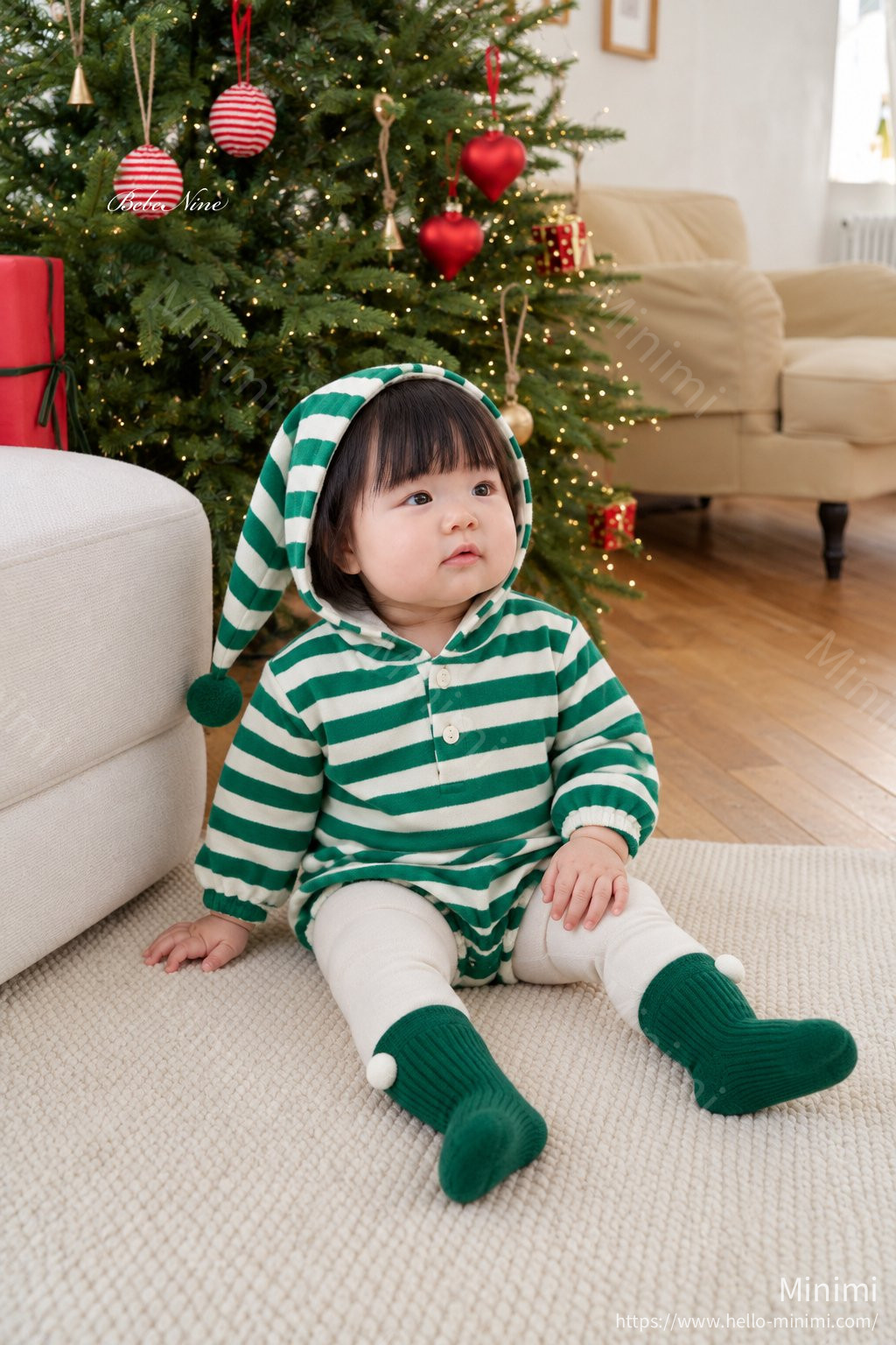 bebe nine Pointed-Hood Striped Romper 細節圖 13