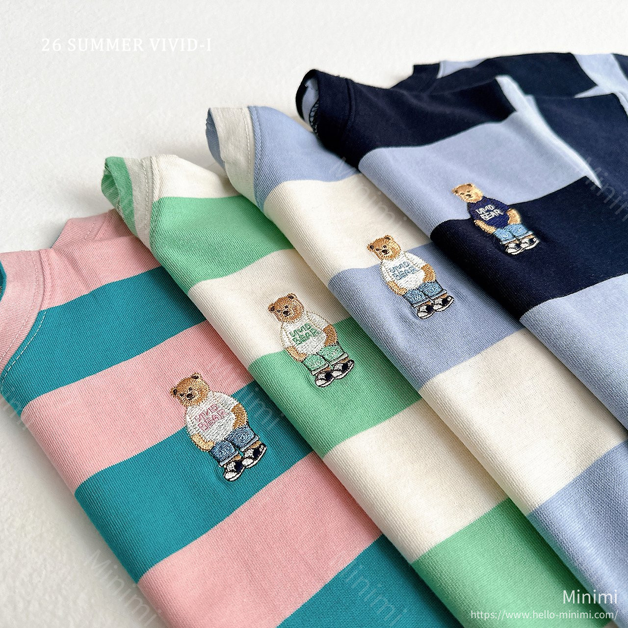 VIVID-I Thick Stripe Bear Embroidery T-Shirt 細節圖 2