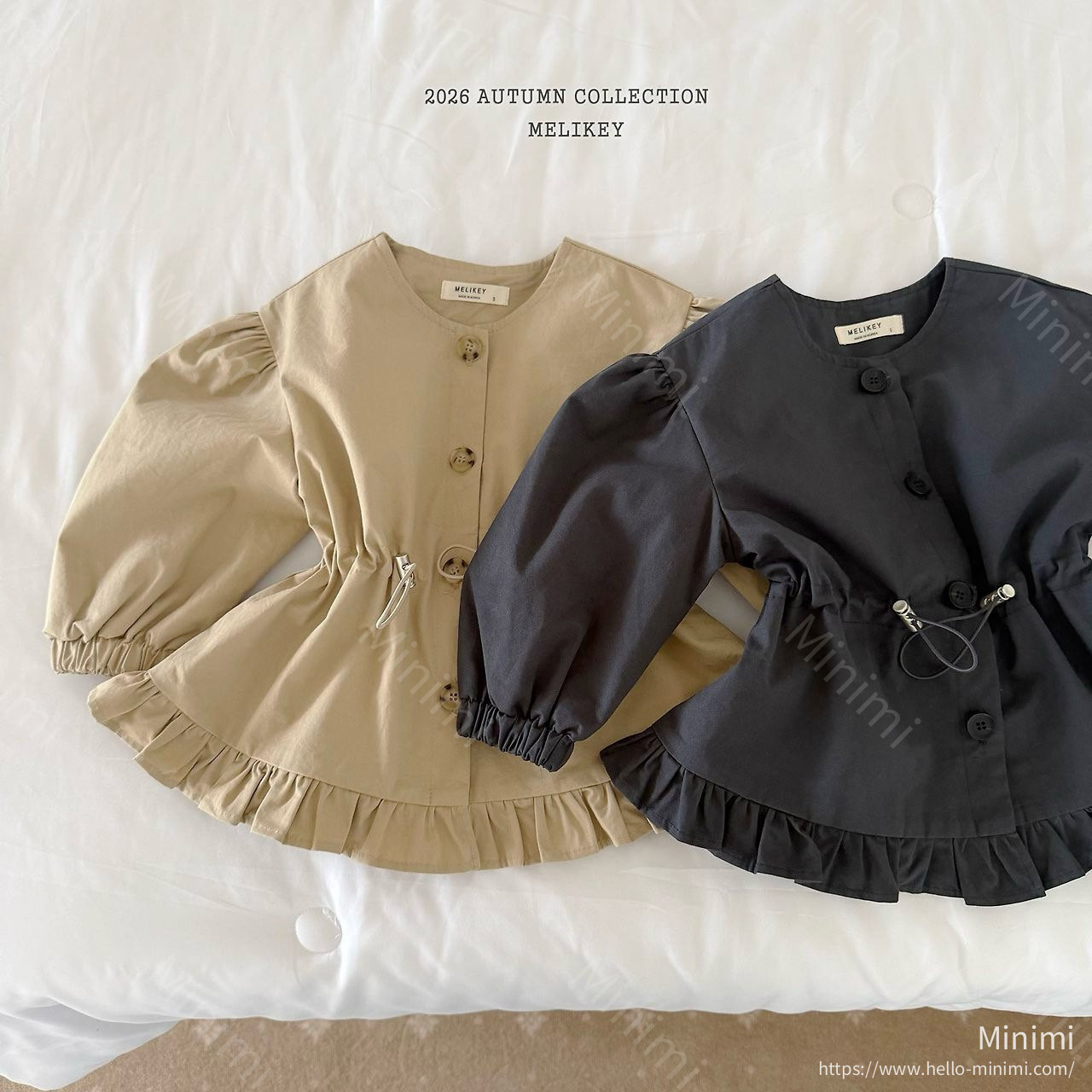 Melikey Momo Frill Trench Coat - 韓國童裝代購主圖