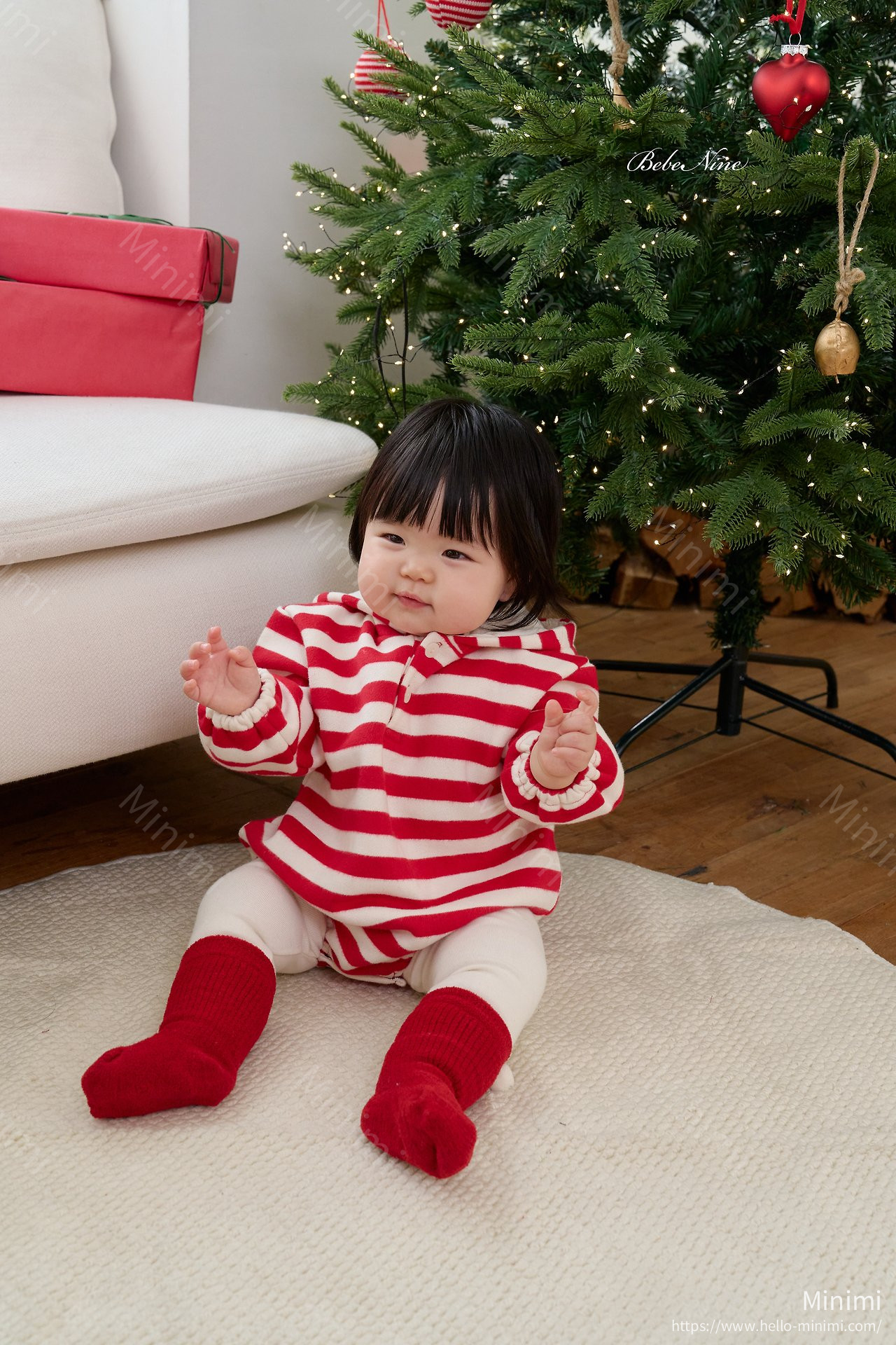 bebe nine Pointed-Hood Striped Romper 細節圖 7