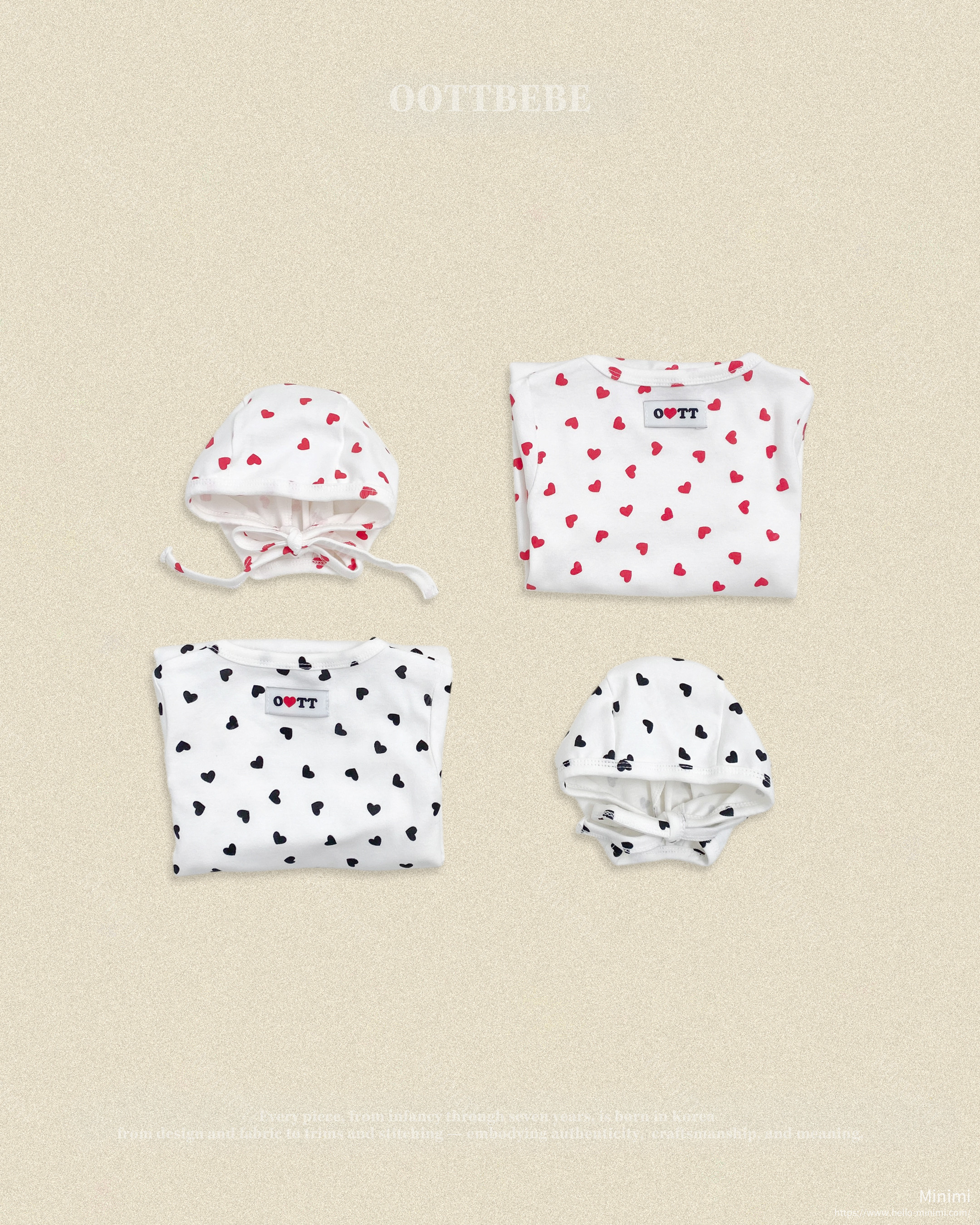 oott bebe Petite Heart Full Bodysuit + Bonnet Set 細節圖 10