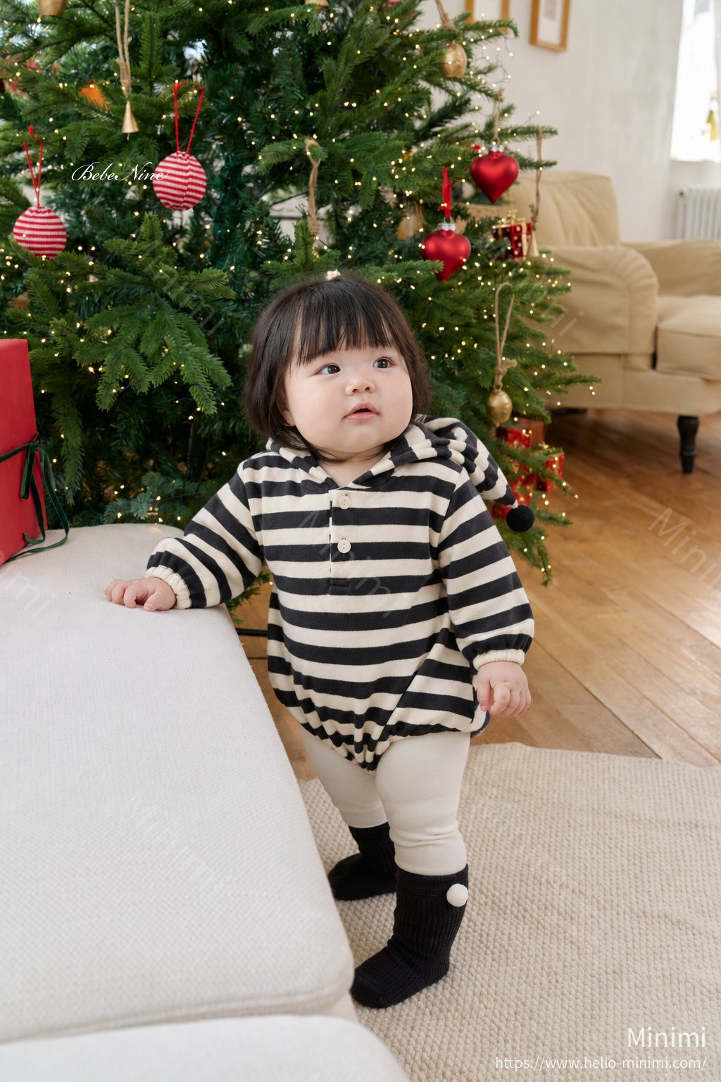 bebe nine Pointed-Hood Striped Romper 細節圖 17