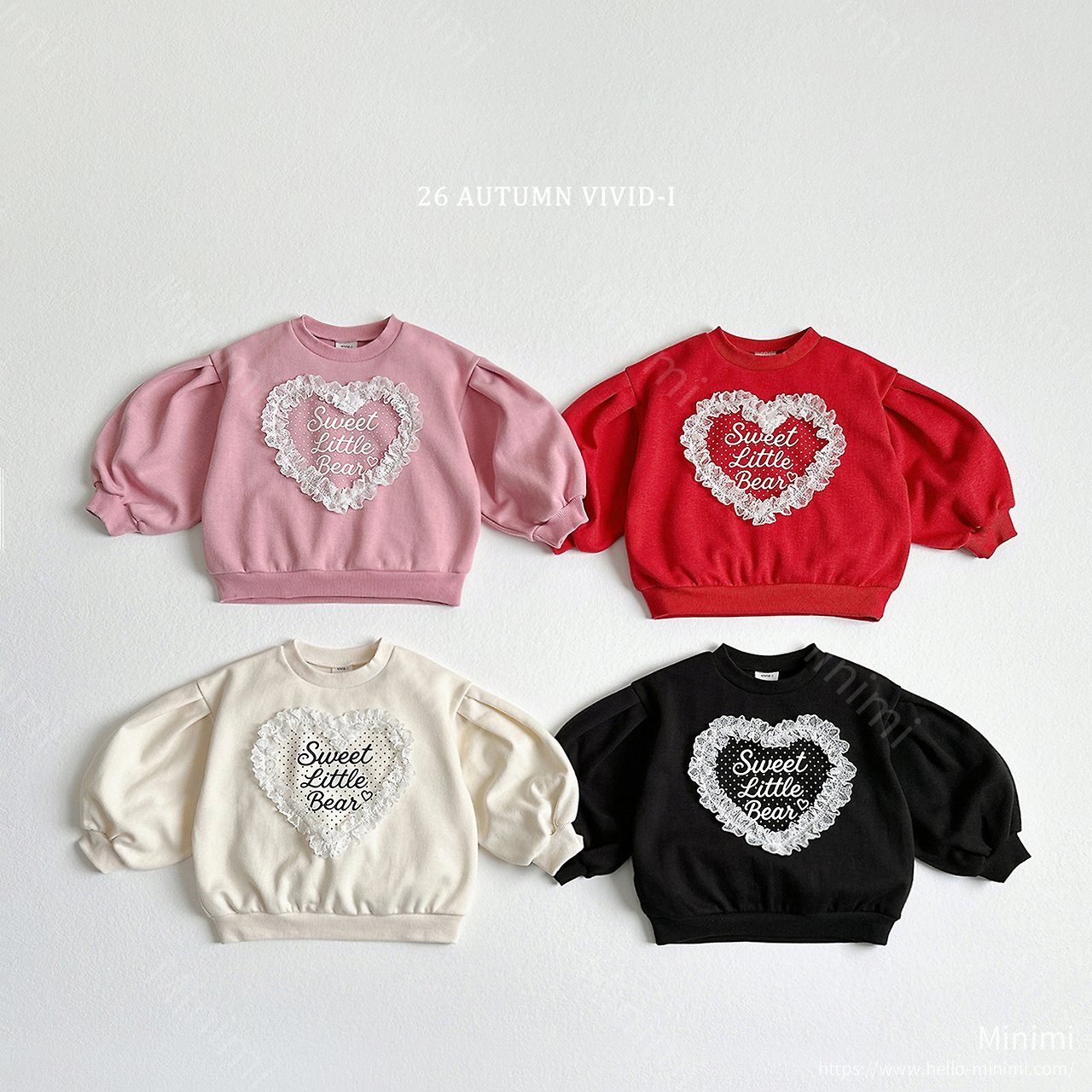 VIVID-I Heart Lace Puff Sweatshirt - 韓國童裝代購主圖