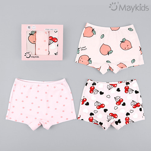 Pink Fruit Cotton Spandex Girls' 3-Pack Boxer Briefs
