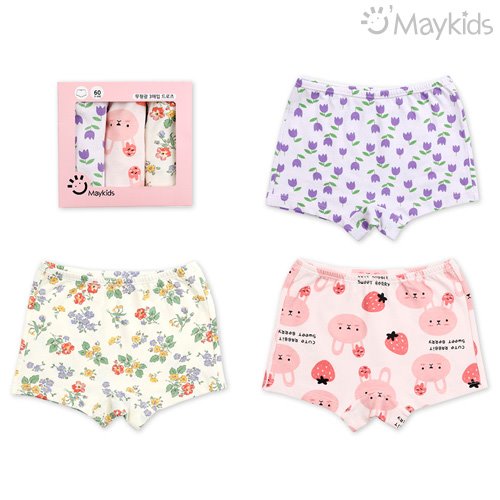 Floral Cotton Spandex Girls' 3-Pack Boxer Briefs