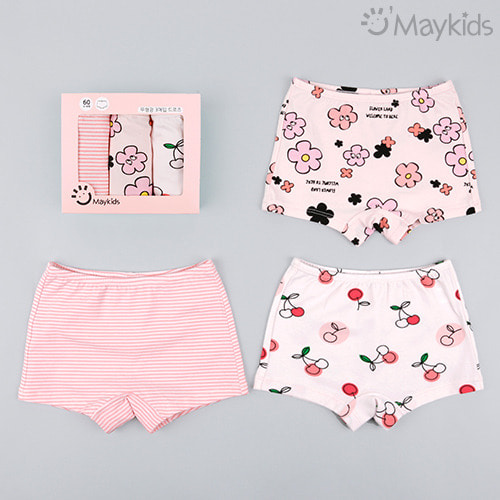 Simple Pink Cotton Spandex Girls' 3-Pack Boxer Briefs